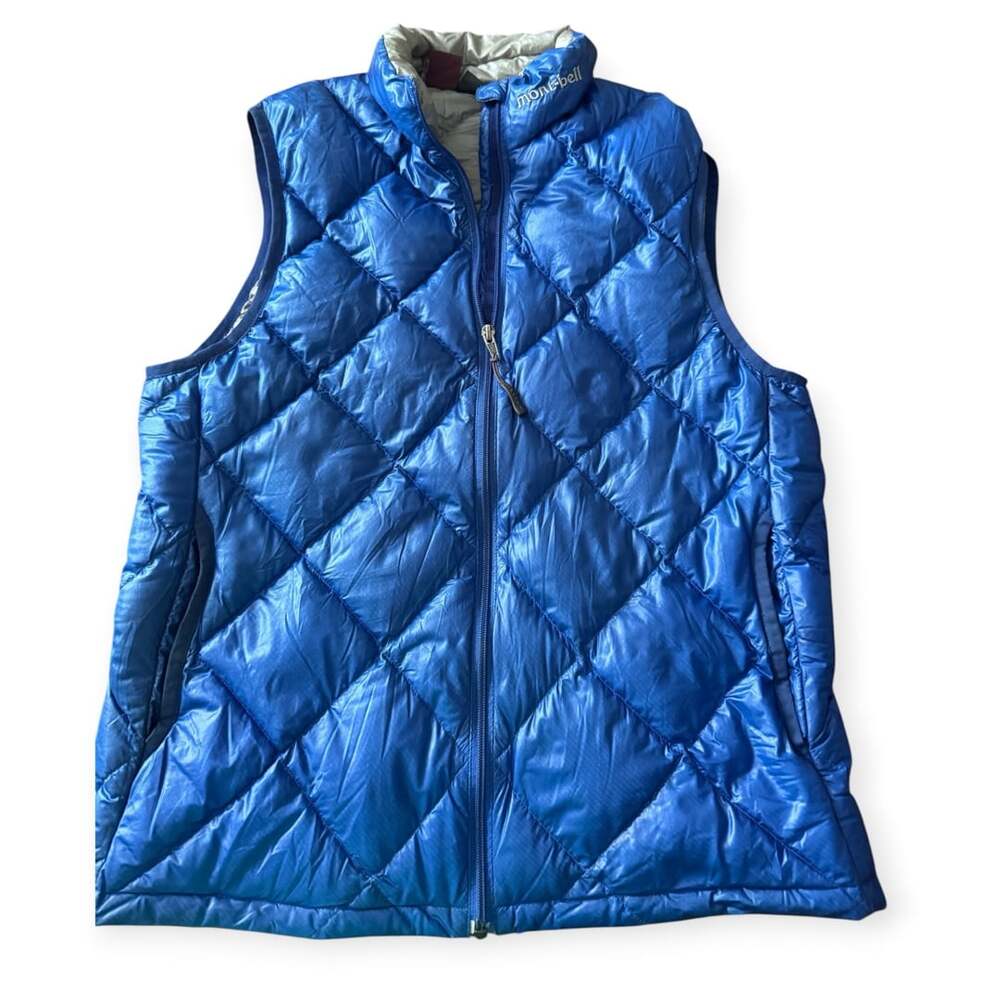 Montbell Women’s Small Blue Goose Down Puffer Vest Diamond Quilt Vintage 90s